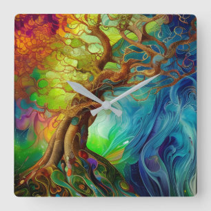 Bejeweled Tree of Life Square Wall Clock