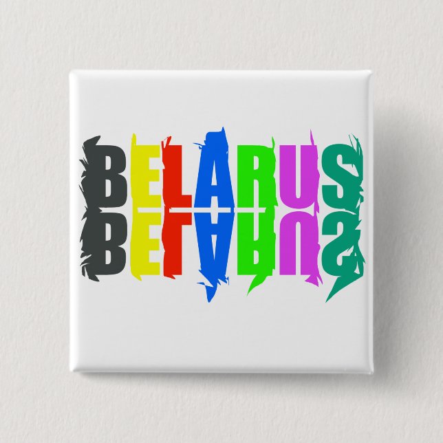 Belarus Colourful Happy Letters 2 Inch Square Button (Front)