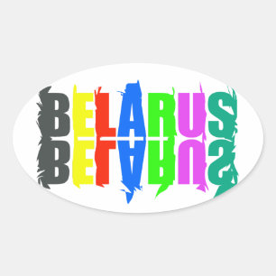 Belarus Colourful Happy Letters Oval Sticker