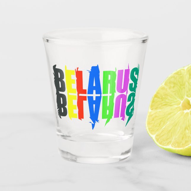 Belarus Colourful Happy Letters Shot Glass (Front)