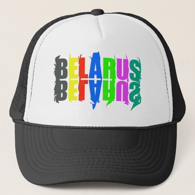 Belarus Colourful Happy Letters Trucker Hat (Front)