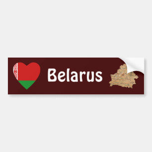Belarus Flag Heart + Map Bumper Sticker
