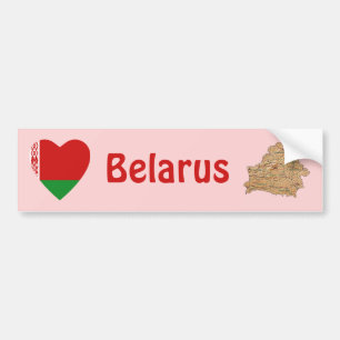 Belarus Flag Heart + Map Bumper Sticker
