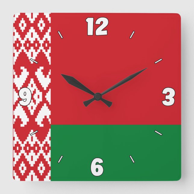 Belarus Flag Numbers Red White Green Pattern Square Wall Clock (Front)