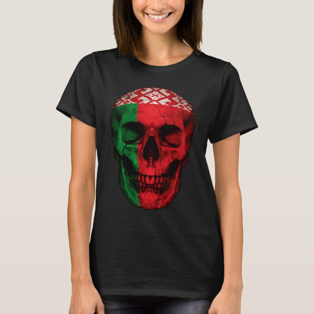 Belarus Flag Skull Belarusian Roots Proud Patrioti T-Shirt (Front)