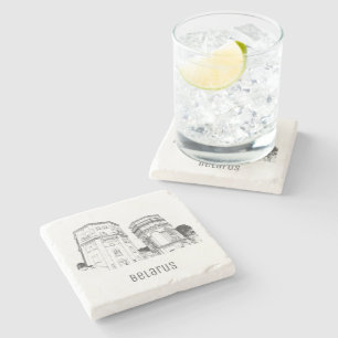 Belarus Grodno Water Towers Sketch Architecture Stone Coaster