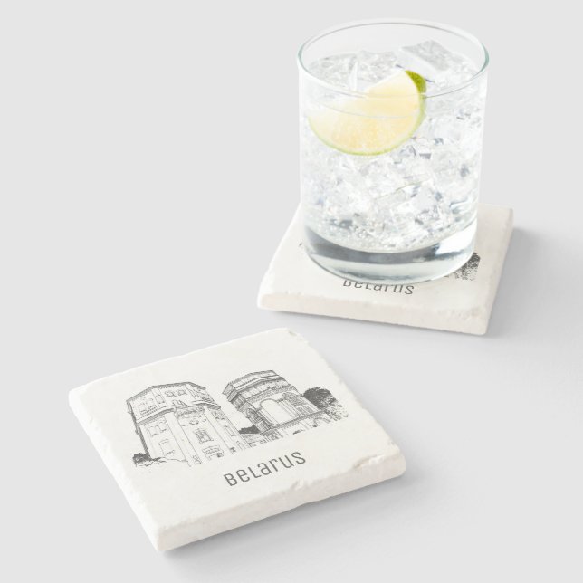 Belarus Grodno Water Towers Sketch Architecture Stone Coaster (Side)