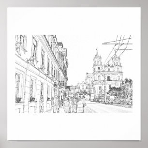 Belarus Hrodna Stylized Architecture Sketch Poster