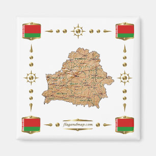 Belarus Map + Flags Magnet