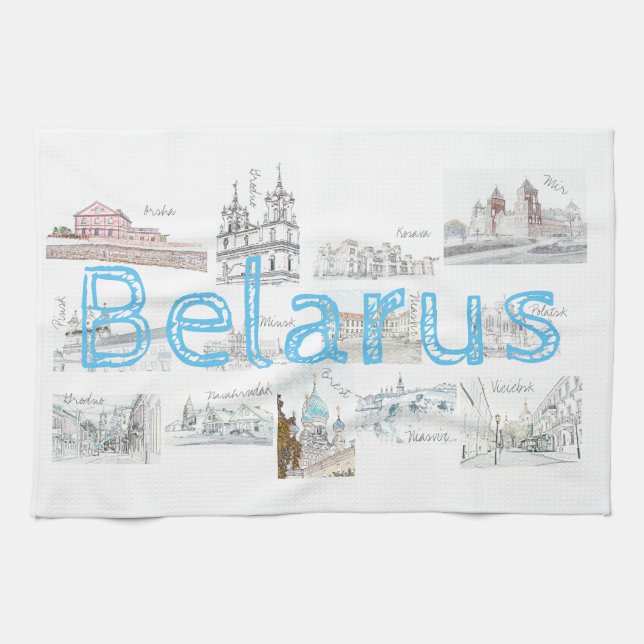 Belarus Minsk Brest Architecture Collage Kitchen Towel (Horizontal)