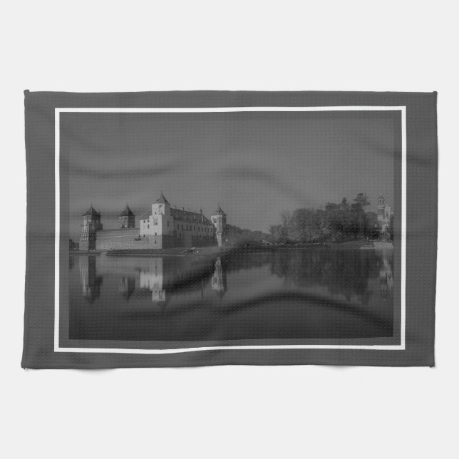 Belarus Mir Castle Architecture Monochrome Kitchen Towel (Horizontal)