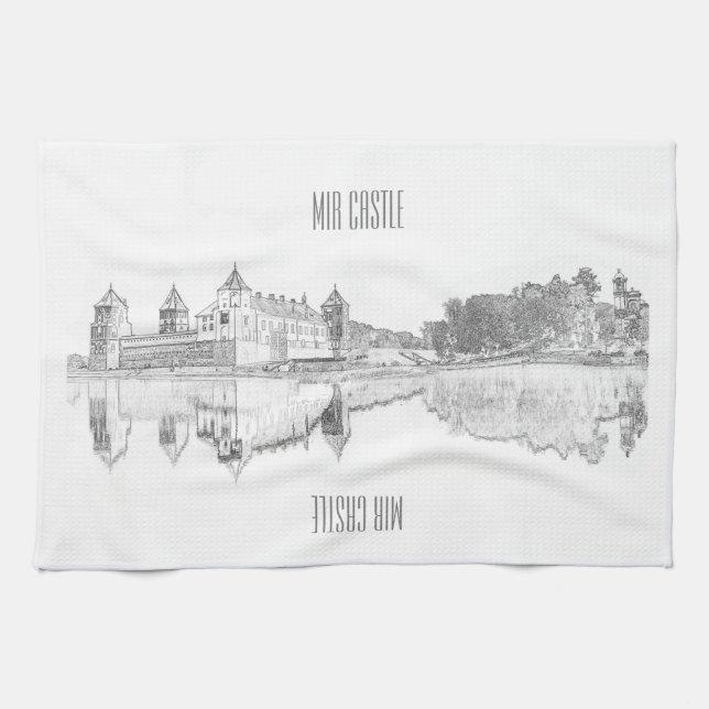 Belarus Mir Castle Architecture Sketch Kitchen Towel (Horizontal)