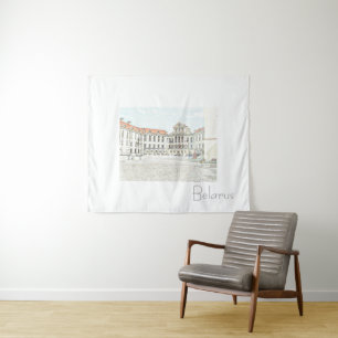 Belarus Niasviz Palace Cityscape Sketch Tapestry