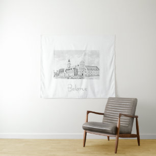 Belarus Orsha Architecture City Sketch Tapestry