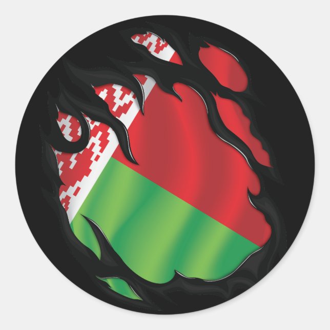 Belarus Ripped Flag Classic Round Sticker (Front)