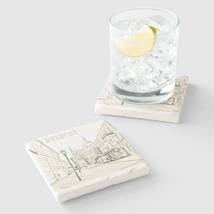 Belarus Vitebsk Cityscape Architecture Sketch Stone Coaster