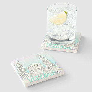 Belarus Vitebsk Stylized Architecture Sketch Stone Coaster