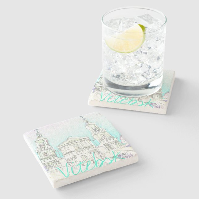 Belarus Vitebsk Stylized Architecture Sketch Stone Coaster (Side)