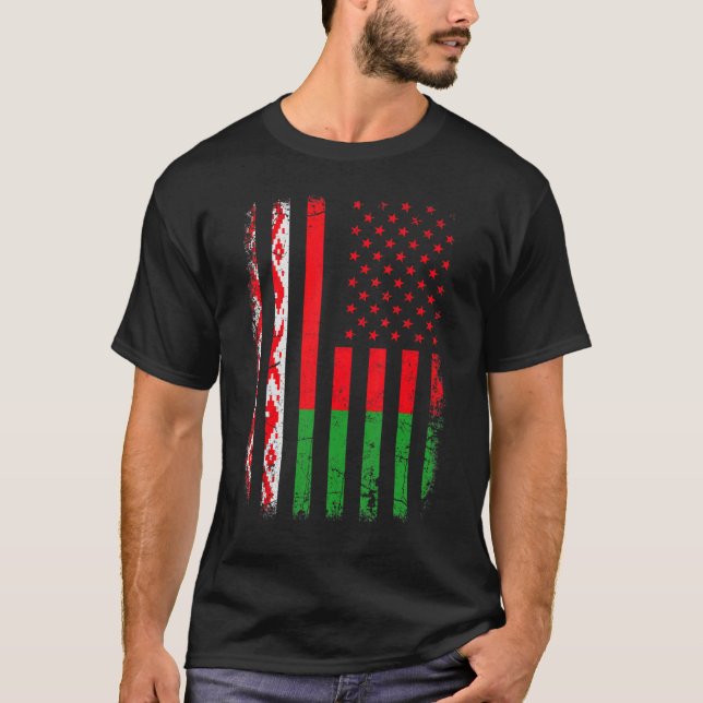 Belarusian American Flag Belarus America Pride Her T-Shirt (Front)