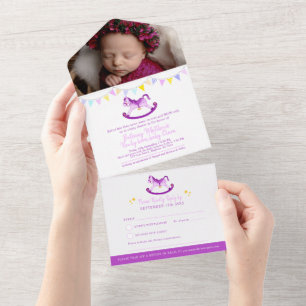 Belated Baby shower rocking horse photo meet All In One Invitation