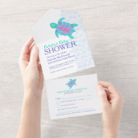 Belated Baby shower watercolor turtle aqua
