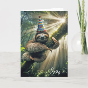 Belated Birthday Sloth With Party Hat Card