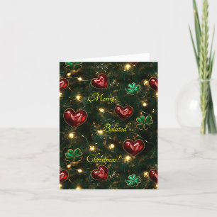 Belated Christmas Hearts and Shamrocks Holiday Card