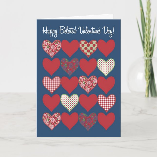 Belated Valentine's Card, Hearts and Roses Holiday Card (Front)
