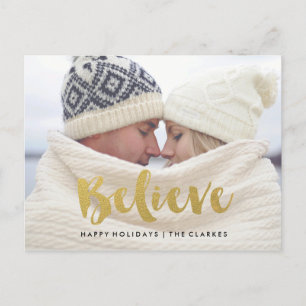 Beleive   Gold Shimmer Holiday Postcard