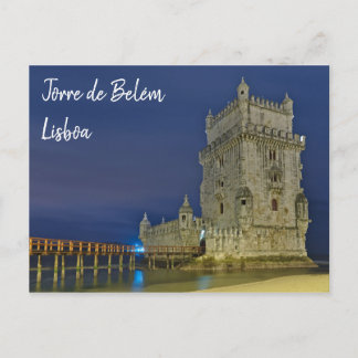 Belem Tower at night in Lisbon. Portugal Postcard