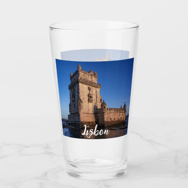 Belem tower at sunset in Lisbon, Portugal Glass (Front)
