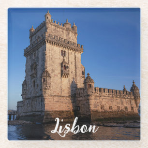 Belem tower at sunset in Lisbon, Portugal Glass Coaster
