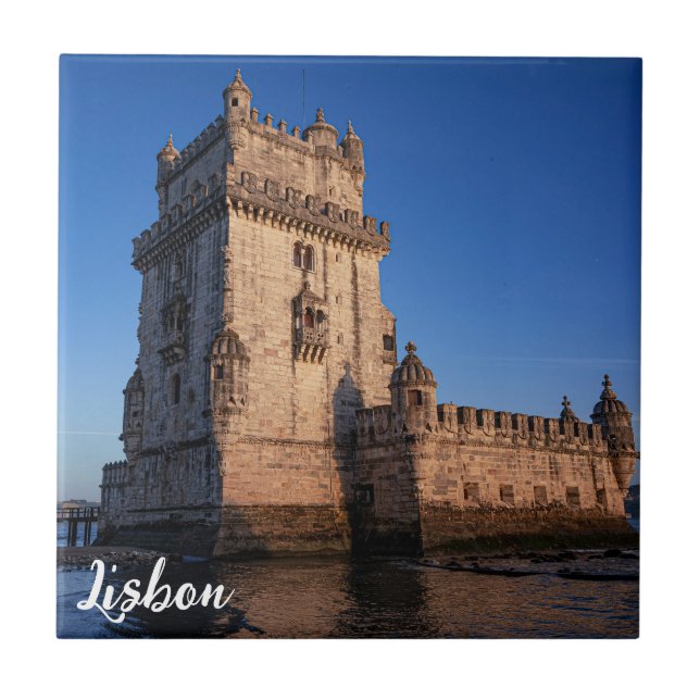 Belem tower at sunset in Lisbon, Portugal Tile (Front)