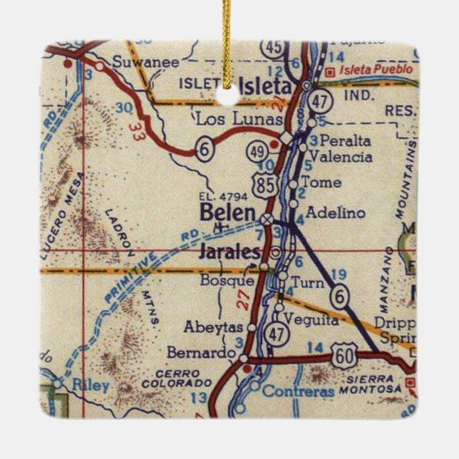 Belen New Mexico Vintage Map Ceramic Ornament (Back)