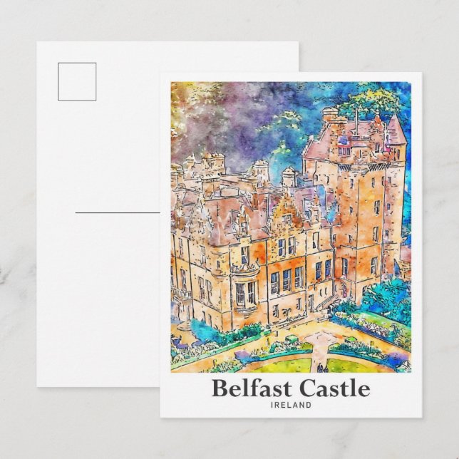 Belfast Castle Ireland Travel Watercolor Sketch Postcard (Front/Back)