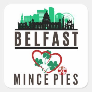 Belfast Loves Mince Pies Cityscape Square Sticker