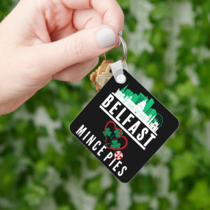 Belfast Loves Mince Pies (design on front side) Keychain