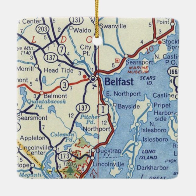 Belfast Maine 50's Map Ceramic Ornament (Back)