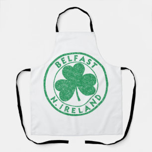 Belfast N. Ireland Shamrock Sign Distressed Green  Apron