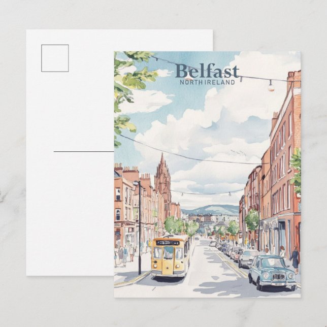 Belfast North Ireland Gouache Illustration Travel Postcard (Front/Back)
