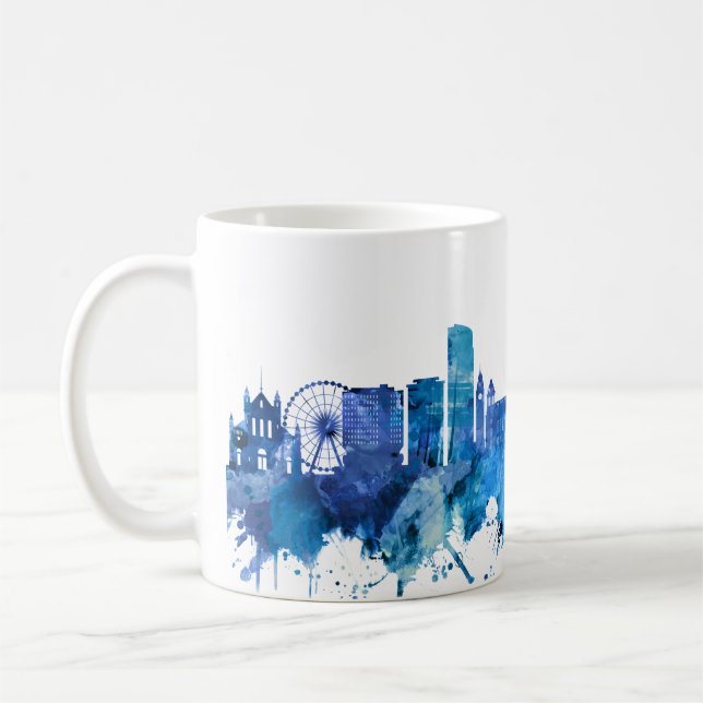 Belfast Northern Ireland Skyline Blue Coffee Mug (Left)