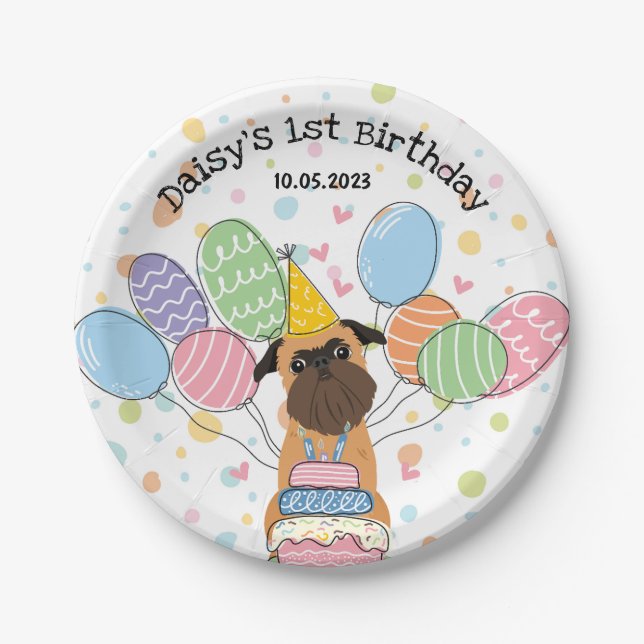 Belge Brussels Griffon Dog Birthday Party Paper Plate (Front)