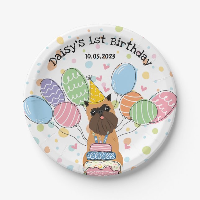 Belge Brussels Griffon Dog Birthday Party Paper Plate (Front)