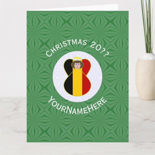 Belgian Angel Christmas Flag Personalized  Card (Front)