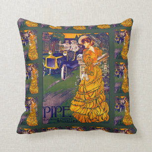 Belgian Art Nouveau Automobile Ad Throw Pillow