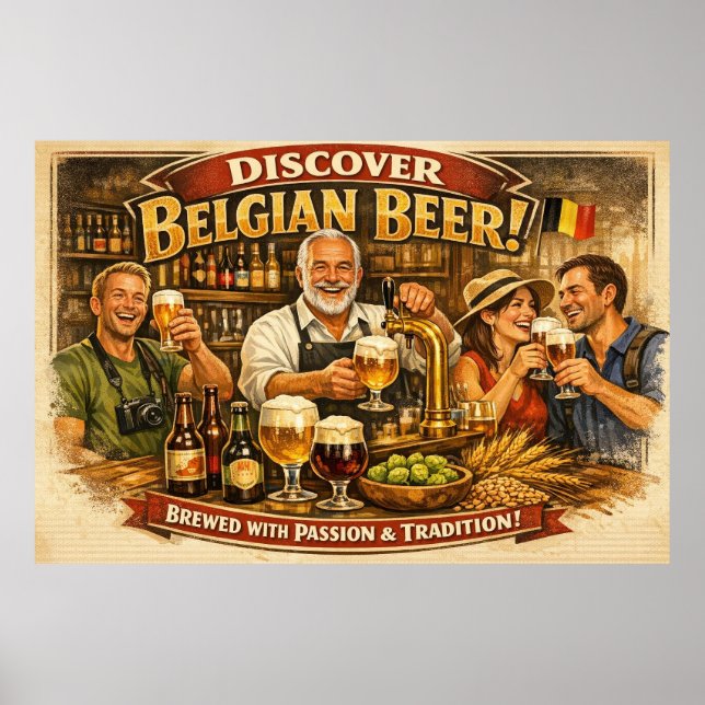 Belgian Beer Tradition Tavern Scene Poster (Front)