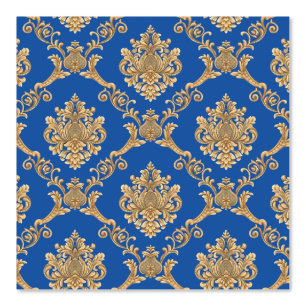 Belgian Damask Gold on Blue Designer  Wallpaper