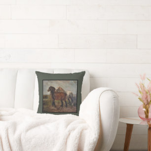 Belgian Draught Horse Vintage Fine Art Farm Painti Throw Pillow