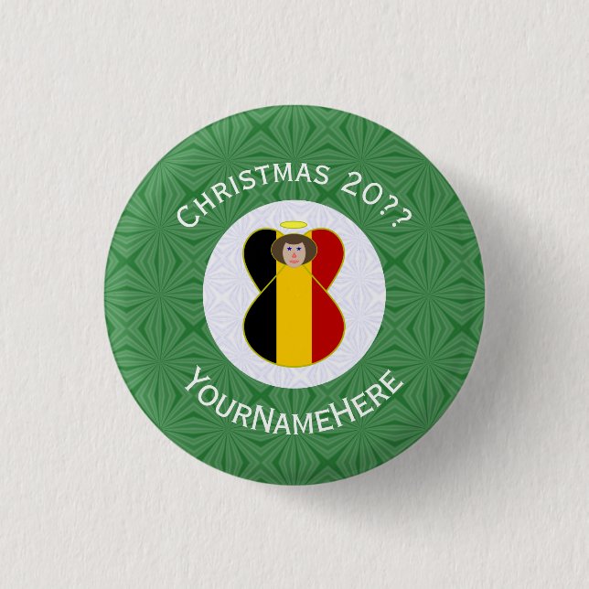 Belgian Flag Angel Christmas Personalized  1 Inch Round Button (Front)