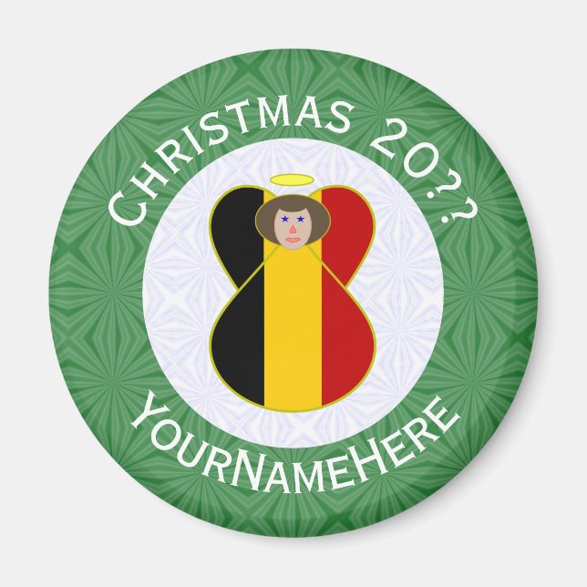 Belgian Flag Angel Christmas Personalized  Magnet (Front)